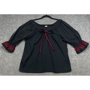 Vintage Rockmount Ranch Wear Top Black Red Large Square Dance Western